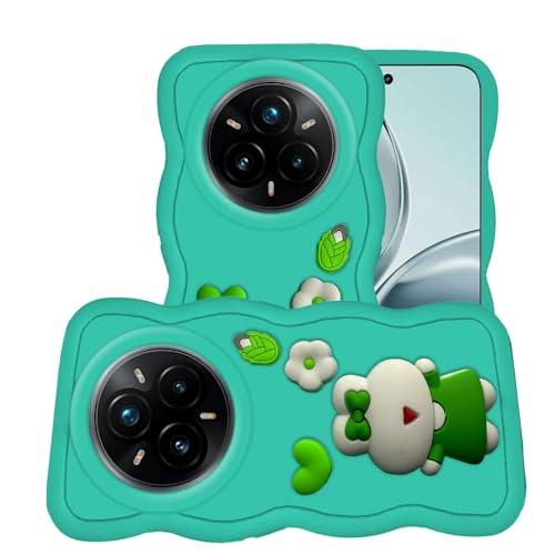 Image of AESTMO Back Case Cover for Realme 14 Pro Plus 5G | 3D Cute Fun Cartoon Characters | Anti Slip Grip Cute Wave Curly Frame Shape | Back Cover for Realme 14 Pro Plus 5G (Green)