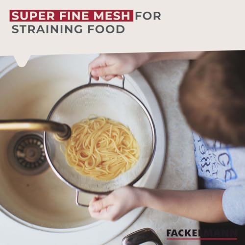 Fackelmann Wire 20cm Colander, Stainless Steel, Fine Mesh Sieve, for Straining, Drainer with Sturdy base & Two Handles, Twin Handle Free standing Rice & Flour Sifter, Pasta Noodle & Vegetable Strainer - Image 4