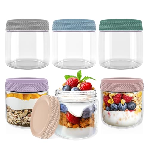 Homened 6-pack 12 oz Overnight Oats Containers with Lids, Glass jars with Airtight Lids, Wide mouth Mason Salad jars, Glass Food Storage Containers for Snacks Yogurt Spice Sugar