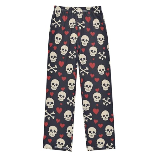 Pajama Pants Skulls Hearts PJ Bottoms Sleepwear Lounge Sleep Pant with Pockets