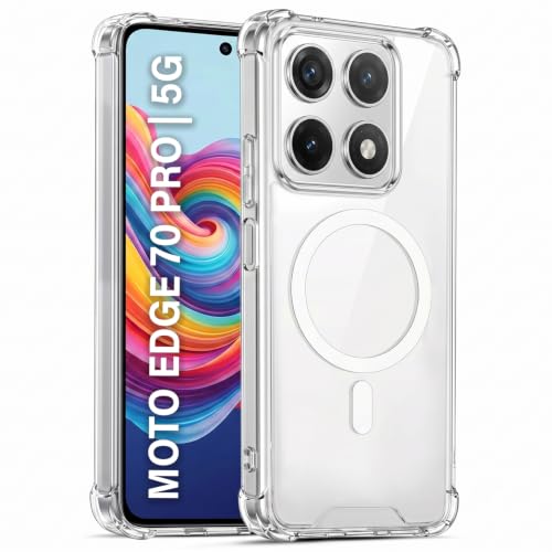 Image of TRUEUPGRADE Back Cover for Motorola Moto 70 Edge Pro 5G Non Mag-Safe Transparent PC + TPU Bumper Case with Magnetic Print Shockproof Protection (Transparent Mag-Safe)