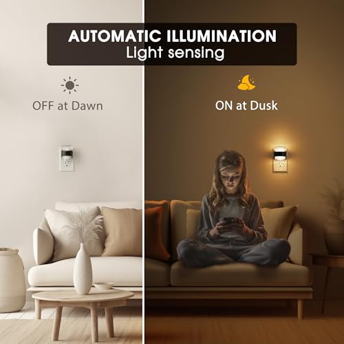 Image of Briignite Night Light, Night Lights Plug into Wall, LED Clear Night Light | Adjustable Brightness NightLights for Kids, Dusk to Dawn Sensor for Bedroom Bathroom, 3000K /4000k /5000K, 2 Pack