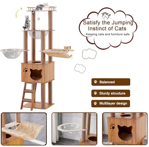 Árbol de gato de madera con 6 pisos y rascadores miniatura 4