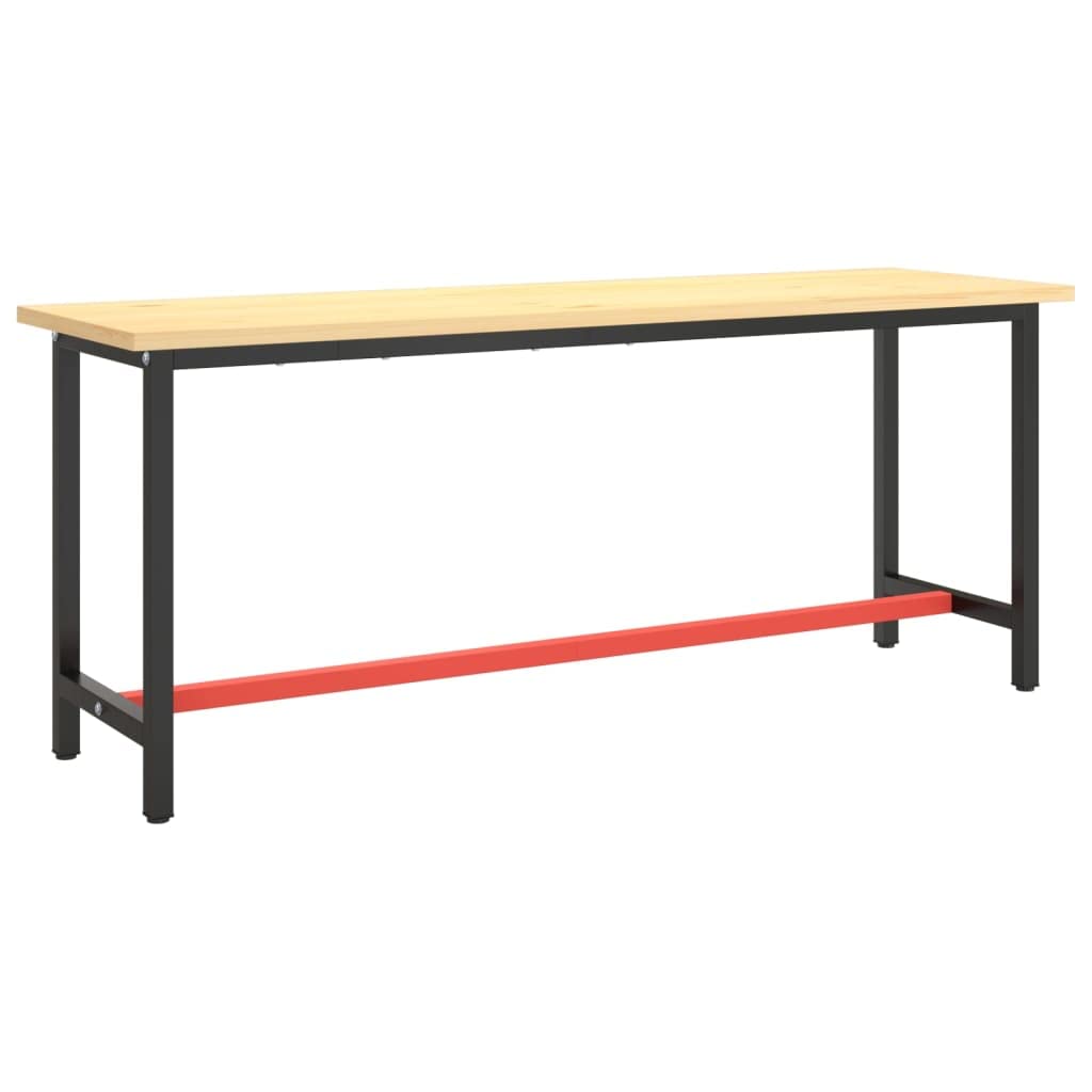 Telaio per banco da lavoro, 190 x 50 x 79 cm, in metallo, robusto telaio per officina, garage, sala hobby, verniciato a polvere, barre rinforzate, nero opaco, rosso opaco