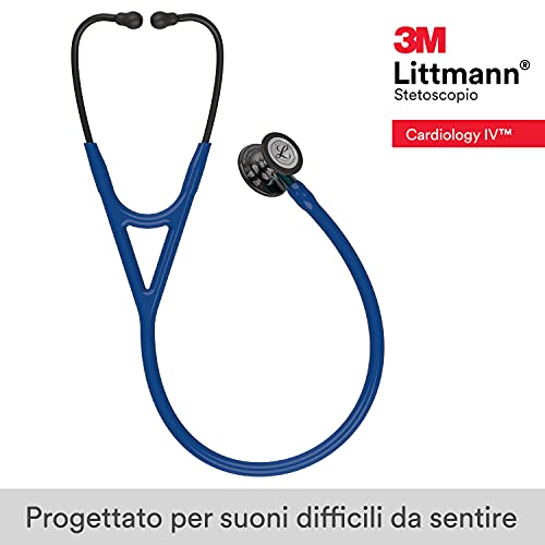 Image of 3M Littmann Cardiology IV Diagnostic Stethoscope, 6202, More Than 2X as Loud, Weighs Less, Stainless Steel High Polish Smoke-Finish Chestpiece, 27 inch Navy Tube, Blue Stem, Black Headset (Pack of 3)