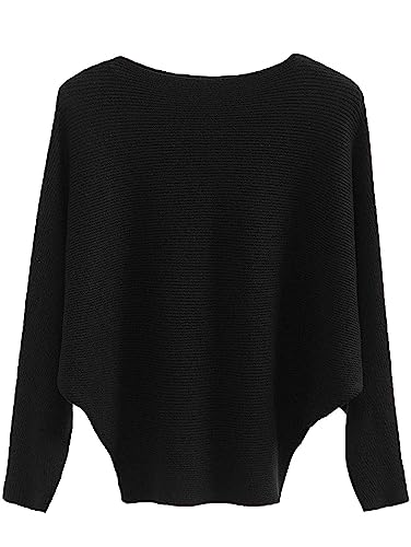 Image of EDSTAR Women Dolman Batwing Sleeves Knitted Sweaters Winter Boat Neck Pullovers Tops