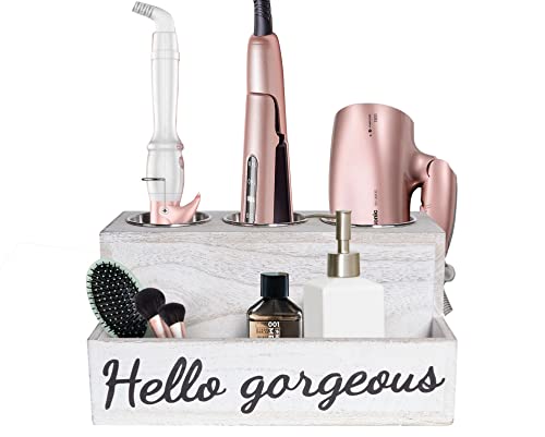 Hair Dryer Holder Hair Tool Organizer Rustic White Bathroom Supplies Countertop Storage and Vanity Caddy for Blow Dryer Curling Iron straightene Holder hot tools holder for vanity