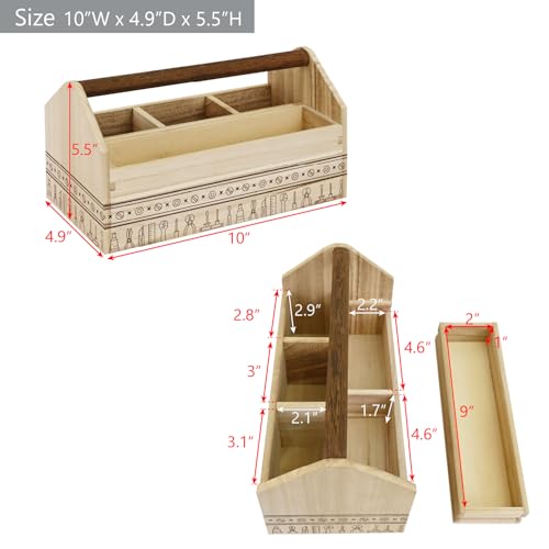 Image of Ikee Design Small Wooden 5-Compartment Craft Tool Box Caddy with Drawer and Handle, Desk Art Supply Storage Organizer for Craft Tools, Makeup Essentials, 10 W x 4.9 D x 5.5 H in