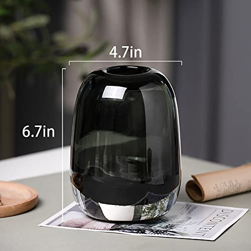 Doosarg Flower Glass Vase For Decor, Modern Crystal Gray Handmade Small Vase For Centerpieces Home Living Room Kitchen Office Wedding Parties- Upgraded And Thickened Clear Glass Vase, 6.7 Inch #TOP6