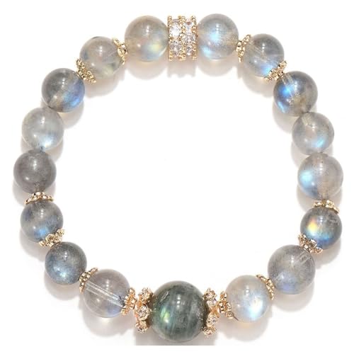 HHCTEBEC Pulsera elástica Hecha a Mano con Piedras Preciosas Naturales, Cuentas Redondas de Cristal curativo, Regalos de joyería para Mujeres y Hombres