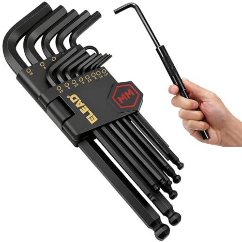 ELEAD 15-Piece Metric Hex Key Allen Wrench Set with Extension Bar, 1.27-10 MM, Long Arm Ball End Design, Heat-Treated S2 Steel