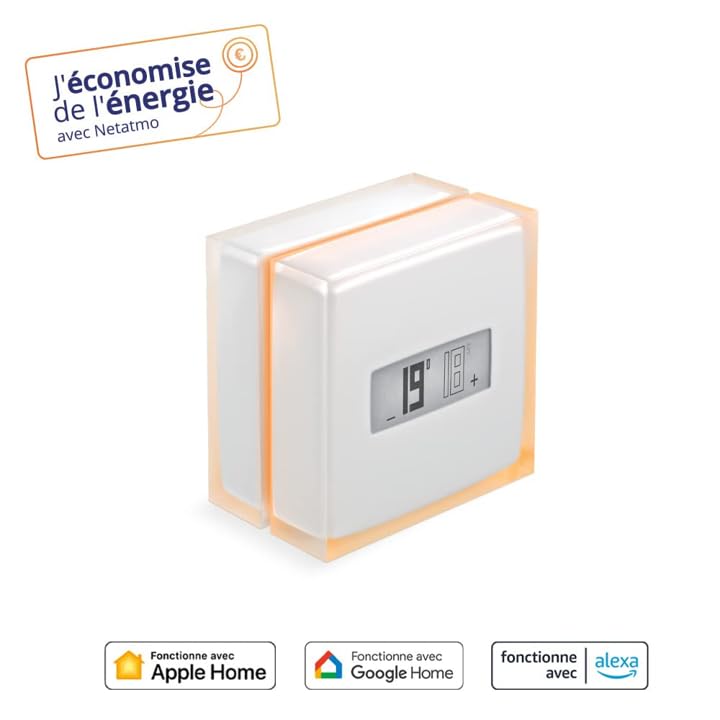 Netatmo Thermostat Connecté et Intelligent Économe en Énergie –WiFi- Réduisez Les Factures & Contrôlez Le Chauffage à Distance par Application, Compatible avec Les Chaudières Individuelles, NTH01-AMZ