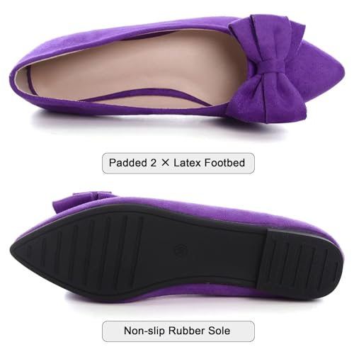 Image of SAILING LU Womens Bowknot Ballet Flats Pointy Toe Suede | Casual Flat Shoes, Dressy Wear to Work, Moccasins, Slip-Ons