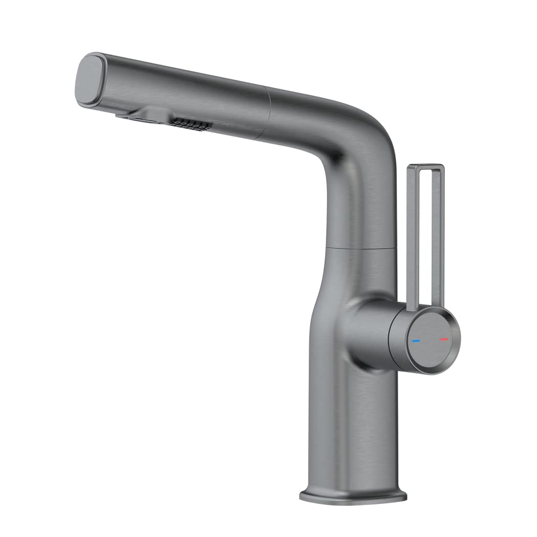 Robinet de lavabo extractible en laiton mitigeur gris pistolet
