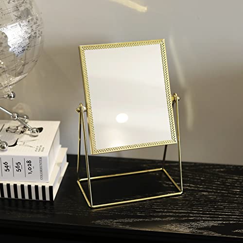 Longsheng - Since 2001 - Makeup Mirror Single Sided Cosmetic Mirror Rectangle Beauty Mirror Handmade Make Up Mirror 9.25Inch For Dresser Vanity Tabletop Desk - Gold #TOP1