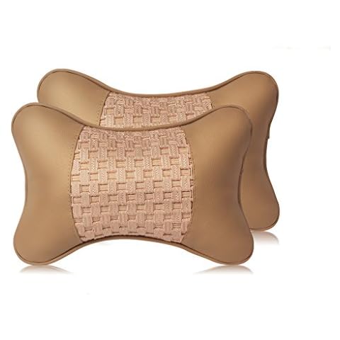 Alibo Car Neck Pillow 2pcs Breathable Car Headrest Pillow Ergonomic Cervical Blackrest Support Pillow Leather Auto Neckrest Cushion for Travel Cover