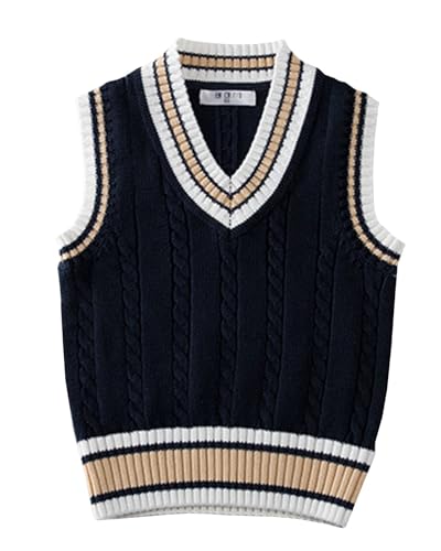 Chaleco de punto para niños con cuello en V jersey escolar unisex azul