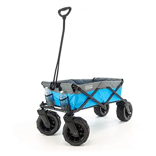 Creative Outdoor Wagon for Kids Push Pull Collapsible Stroller Beach Hauler XXL All-Terrain Folding Cart | Giant 10" Wheels | Beach, Park, Garden & Tailgate (Gray/Blue)