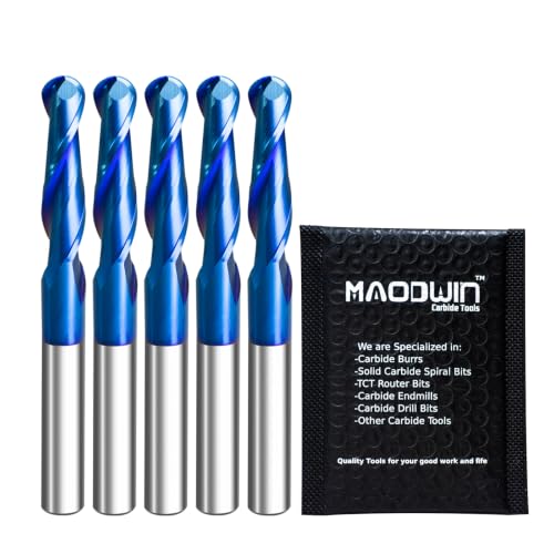 5Pcs 1/4" Carbide CNC Router Bit Upcut Spiral Ball Nose End Mill