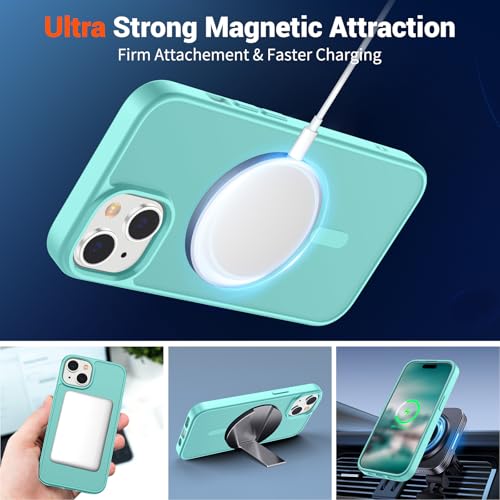 Image of SUPFINE Magnetic for iPhone 15 Case (Compatible with MagSafe) (Military Grade Drop Protection) Slim Translucent Matte Shockproof with Anti-Fingerprint Phone Case, Blue Green