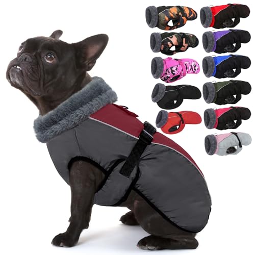 IECOii Extra Warm Dog Coat - Reflective, Adjustable Winter Jacket with Buckle & Fleece Turtleneck Dog Jackets for Small Dogs, Waterproof & Windproof Fleece Vest for Cold Weather, Burgundy, S