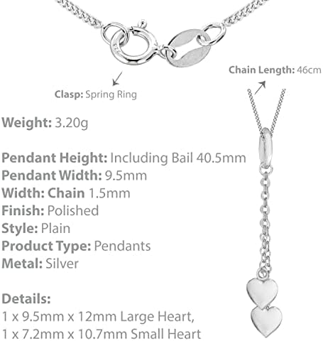 Tuscany Silver Women's Sterling Silver Double Heart and Chain of Pendant on Curb Chain of 46 cm/18 inch