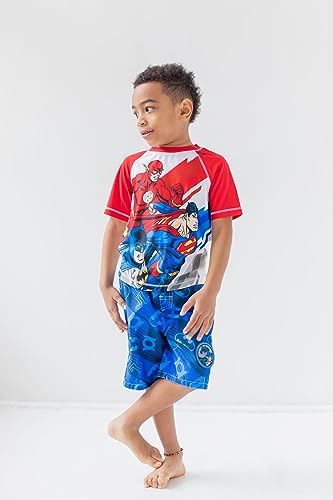 Dc Comics Justice League Batman Superman The Flash Toddler Boys Rash Guard Swim Trunks With Removable Patches White/Blue 2T #TOP1