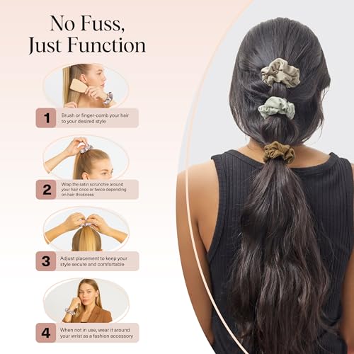 Image of Kitsch Scrunchies for Women - No Crease Hair Ties for Girls | Scrunchies For All Hair Types and Textures, Perfect for Day or Night | Ideal Gifts for Women - Moss Green, 5 Pcs