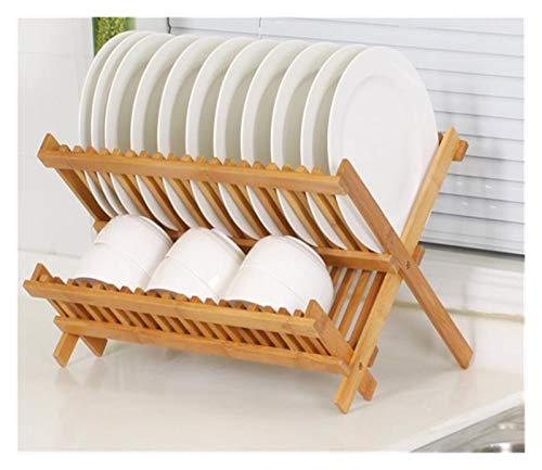 TangMengYun Küchen Organizer Aufbewahrung Folding Bambus Abtropfbrett Wschetrockner Halter Utensil Abtropffläche Platte-Speicher-Halter-Platte aus Holz Bestecke Abtropfbrett Dauerhaft Cover