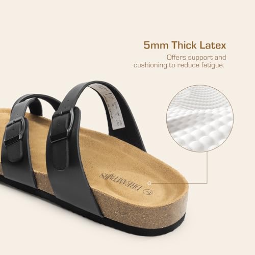 DREAM PAIRS DREAM PAIRS Women's Thong Slide Sandals with Cork Footbed Open Toe Adjustable Slip On Slippers Comfort Flat Sandals for Summer,Size 8,Black,SDSS2405W