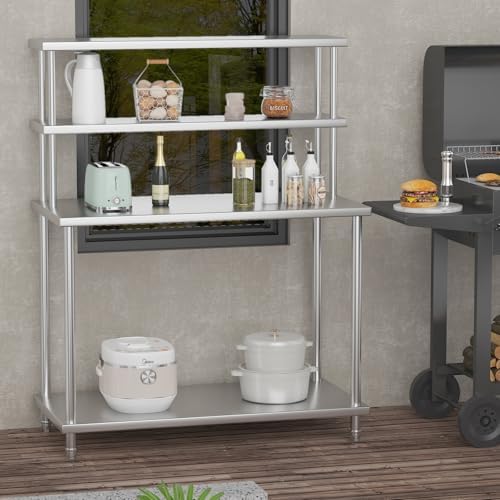 Stainless Steel Work Table with Overshelves, 48 x 24 Inch Heavy Duty Kitchen Prep Table with Adjustable Shelf for Commercial Restaurant, Warehouse, Garage