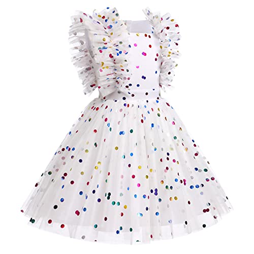 Imekis 5Th 6Th Birthday Girl Outfit: Fifth Sixth Dress For Girls Cake Smash Toddler Boho Rainbow Princess Dresses Party Pageant Gown Kids Mini Tutu Skirt Photoshoot White Confetti 5-6X, 5-6 Years #TOP1