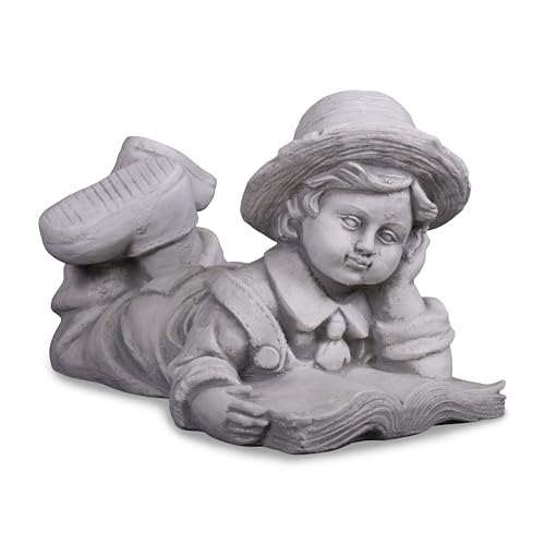 gartendekoparadies.de Liegender Junge mit Buch, Steinfigur H. 22 cm,...