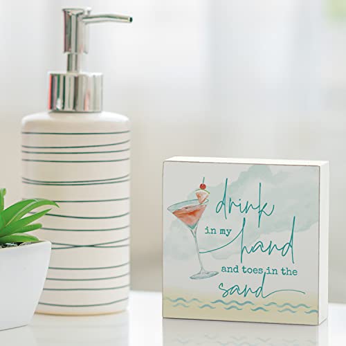 "Drink In My Hand And Toes In The Sand" Decorative Wood Block Sign 3.75" Square Made In The Usa #TOP5