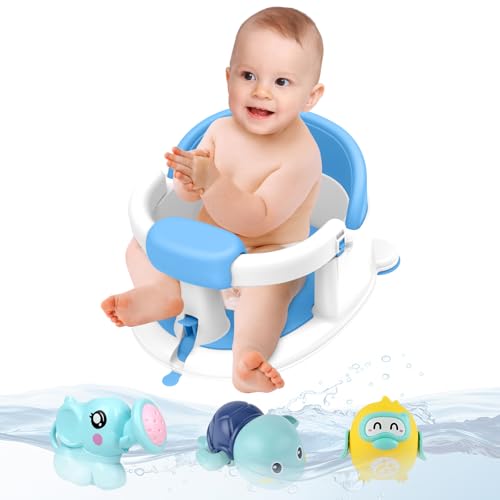 Image of Inaya Baby Bath Seat for Babies 6 Months & Up, Non-Slip, Safe and Comfortable Bathub Chair for Sitting-Up, Ideal Open Design - Essential Bath Time Support (Blue)