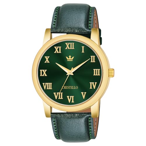 Image of CRESTELLO Brown /Black /Green Faux Leather Strap Analog Wrist Watch for Men | 1 Year Warranty* | CR-GLD252
