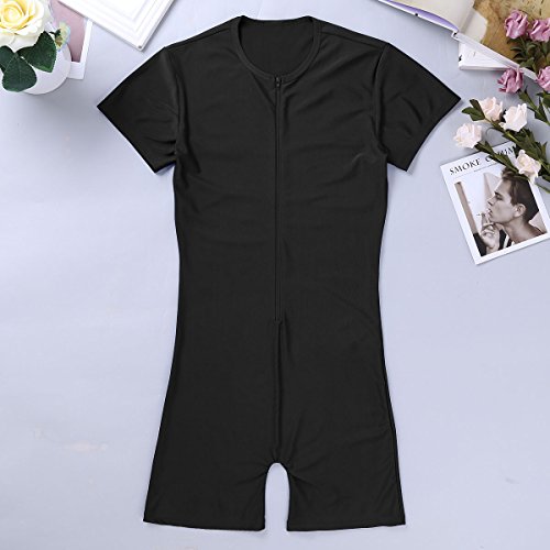 iiniim Herren Body Zip Einteiler Herrenbody Männerbody Elastisches Overall Fitness Sportbody Unterhemd Unterwäsche M-XXL A Schwarz XL