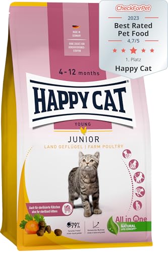 Happy Cat Junior Land Geflügel M - Trockenfutter für Junge Katzen ab dem 4. Monat - 4kg