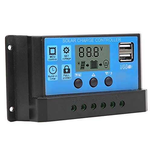 XUMIUZIY Régulateur Solaire 10A avec Double USB, Contrôleur de Charge Automatique PWM LCD pour Système Photovoltaïque