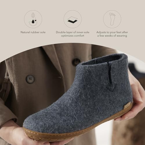 Image of Glerups 100% quality wool mix Boot Slipper with rubber sole - Unisex