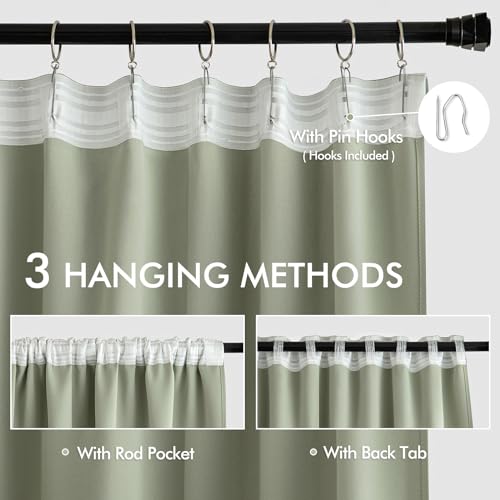MIULEE Sage Green Back Tab Blackout Curtains 72 Inch Length 2 Panels Set for Living Room Bedroom Privacy, Rod Pocket/Pinch Pleat Thermal Insulated Room Darkening Pleated Light Blocking Drapes by MIULEE - Image 3