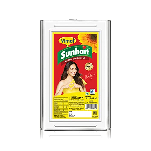 Image of Vimal Sunhart Sunflower Oil: Refined for Optimal Nutrition | Healthy Cooking Oil for All Your Culinary Needs | 15L