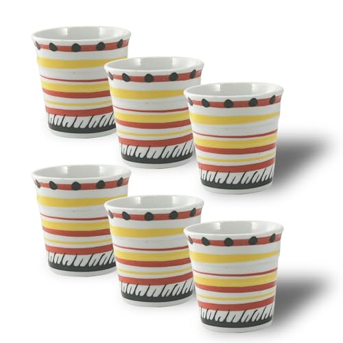 ARCA, Set 6 Bicchierini da Caffè Apulia Spirale, Realizzati in Porcellana Decorata, Lavabili in Lavastoviglie, Capacità 50 ml, 6x6 cm, Rosso