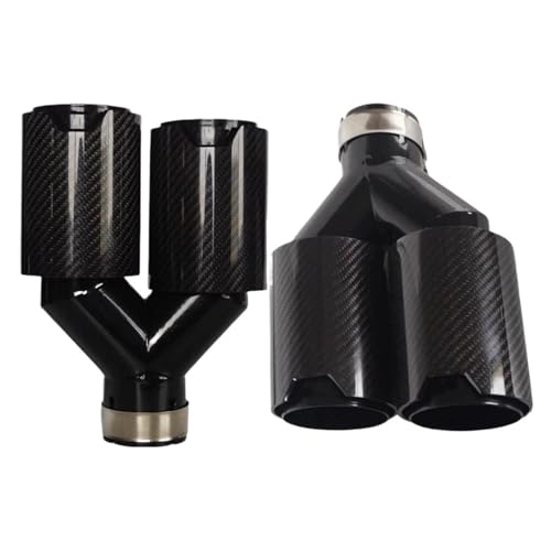 Punta de escape doble de acero inoxidable negro con acabado estilo fibra de carbono 63mm