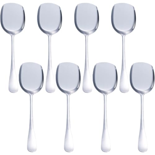 8 cucharas grandes de acero inoxidable para servir buffet, cucharas de servir de acero inoxidable, cucharas de servir plateadas con mango largo para cocina, restaurante, banquete (pala cuadrada)
