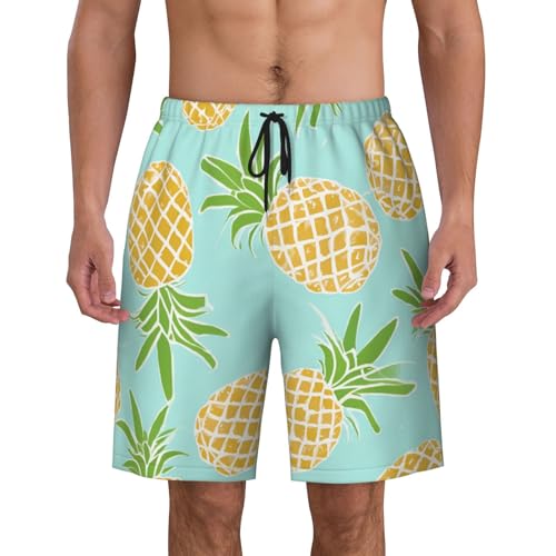 Green Pineapple Print Men's Beach Pants Lightweight Quick-Dry Swim Pants with Mesh Lining for Men