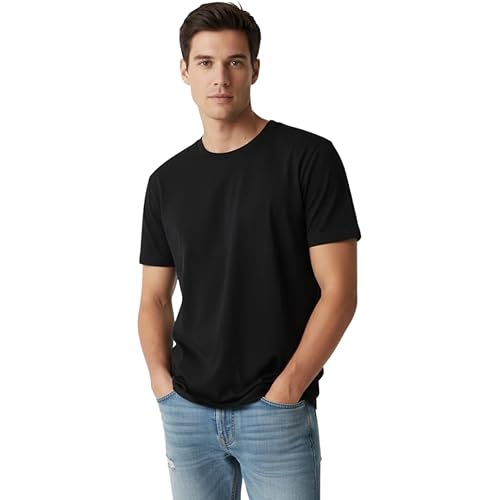Men’s 100% Cotton T-Shirt, Crew Neck Soft Premium Regular Fit Tee, Plain Short Sleeve Comfort Fit Tees for Men