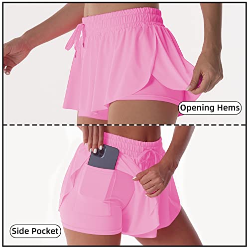 Image of Flowy Athletic Shorts for Women Running Tennis Butterfly Shorts Girls 2-in-1 Double Layer Quick-Drying Comfy Shorts