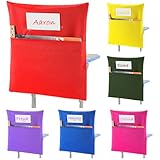 Sanwuta 48 Pack Classroom Chair Pockets - Student Chair Pockets Bulk with Name Tag for Kindergarten Classroom or Home School Seating Storage Supplies(19 x 17 Inch,Multicolor)