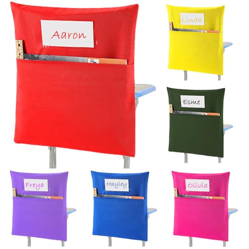 Sanwuta 48 Pack Classroom Chair Pockets - Student Chair Pockets Bulk with Name Tag for Kindergarten Classroom or Home School Seating Storage Supplies(19 x 17 Inch,Multicolor)